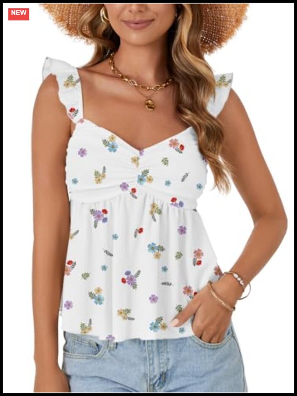 Women's Sleeveless Peplum Tank Top Ruffle Strap Sweetheart Neck